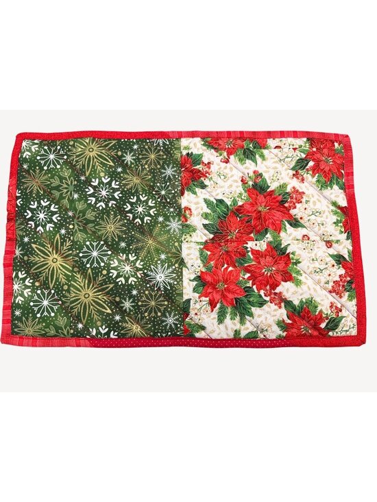 Other Other - Quilted Christmas Table Mats Set Of 4 Snowflake & Poinsettia 19” x12" Red Green